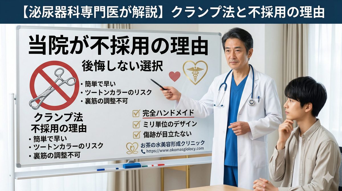 包茎手術で後悔しないために｜「ツートンカラー」の原因「クランプ法」のリスクと、自然な仕上がりへのこだわり